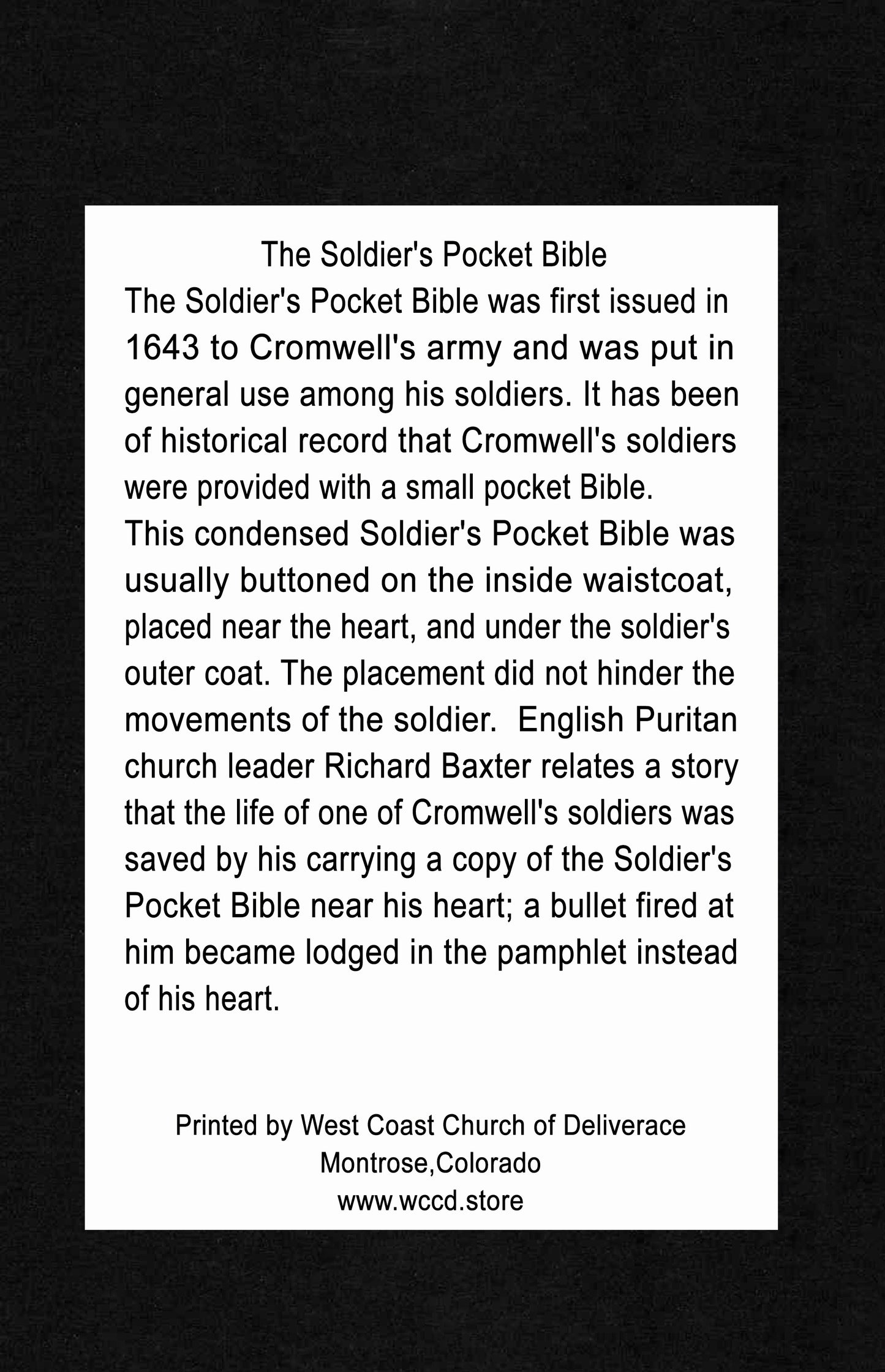 R58 The Soldiers Pocket Bible by Oliver Cromwell 1643